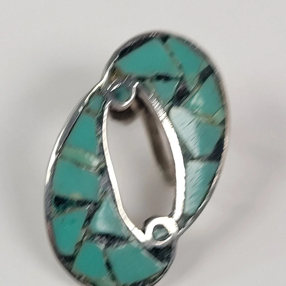 Vtg Taxco 925 Sterling Earrings Turquoise Mosaic Screw‎ Back Teardrop Signed LL